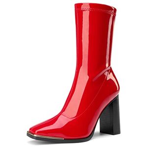 DREAM PAIRS Bottes mi-mollets pour femme Tige en polyuréthane Pointe carrée, rouge, 41 EU - Publicité