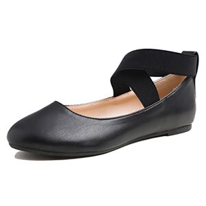 Feversole Women's Suede Ballet Flat,Sangles élastiques à la Cheville Chaussures de Ballet Ballerines Fille et Femme Cuir Végétalien Noir Élastique Taille 36 - Publicité