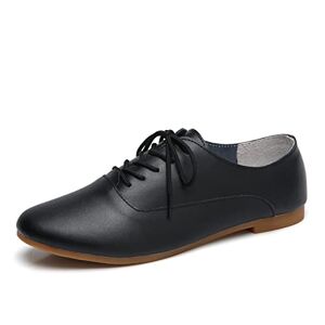 JUSTDINGRAN Chaussures Oxford pour femme Décontractées Chaussures plates Blanches À lacets Printemps, automne Cuir Pour femme Décontractées Unies, Noir , 39 1/3 EU - Publicité