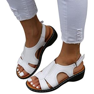 JIANGML Sandales Femme été Sandales Marche Confortable Orthopédique Confortables Chaussures Plateforme Chaussures Antidérapantes Respirantes Bohême Bout Ouvert Sandales Talon Bloc 39 EU Blanc Z01 - Publicité