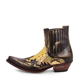 Sendra Boots 9396 Botte à talon pour homme à bout long Botte de cow-boy en cuir brun avec or Bottes élégantes 40 - Publicité