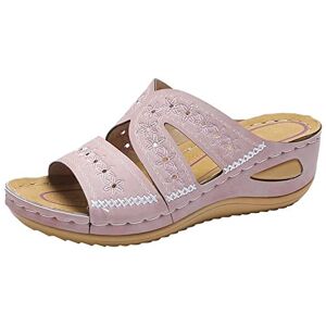 JUANMAO Sandale Femme Confortable Mules Bout Ouvert Plateforme Pantoufles Sandales Compensées Femme Été Chaussures De Plage Wedge Tongs Sandale Femme Orthopedique Espadrilles Antidérapantes Pas Cher - Publicité