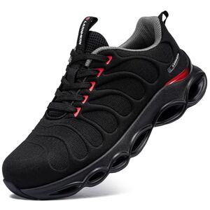 LARNMERN Chaussures de Sécurité Hommes Femme Mode Respirante Confort Embout Chaussures de Travail Légere Acier Basket de Securite(Rouge Noir,36EU) - Publicité