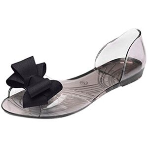 OverDose Ballerines Transparentes Chic,OveDose Été Femme Sandales Verni Chaussures Plates Aavec Nœud Casual Peep Toe Flat (36, Noir) - Publicité