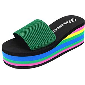 Gsheocm Chaussures pieds nus d'été compensées mode femme épais romain semelle bout ouvert sandales femme Wedges sexy chaussures femme avec talon, Bikini1 Vert, 39 EU - Publicité