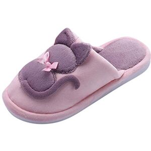 Susenstone Pantoufles Femme Hiver Peluche Chaud Confort AntidéRapant Pas Cher Chaussons Mignon Cartoon Chat En Coton Souples Talon Plates Chaussures De Maison - Publicité