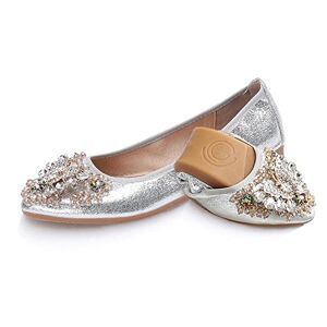 Aoikoy Chaussures Plates Fille pour Femmes Ballerines Plates Chaussures de Travail Confortable Slip-on Plat Mariage d'affaires décontractée A8 Argent 43 EU - Publicité