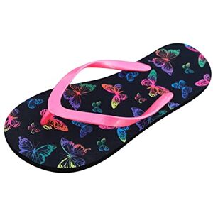 Generic Tongs pour femme Tongs élégantes Chaussures d'été plates avec pieds nus ouverts Multicolore Super douces Antidérapantes Chaussures de bain Semelles souples Chaussures de plage, Noir , - Publicité