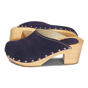 BeComfy Femme Sabots Suède Talons Hauts Mules Naturel Cuir Daim Chaussures en Bois 35-41 EU (Bleu Marine, EU_Footwear_Size_System, Adult, Women, Numeric, Medium, Numeric_40) - Publicité