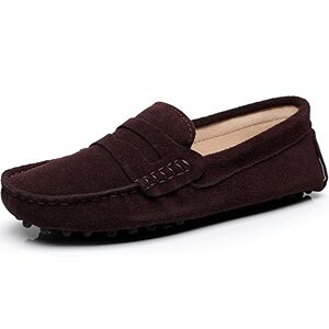 Jamron Femmes Classique Daim Penny Loafers Confortable Fait Main Pantoufle Mocassins Café 24208 EU41 - Publicité