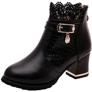 ZYUEER Femmes Talon Lacet De Soiree Chaussures Compensé Dentelle Mode Ankle Boots Femme Bottes Neige Chaud Pas Cher (34 EU(35 CN), Noir) - Publicité