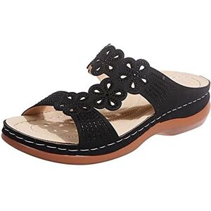 JUANMAO Sandales Orthopédique Femme Été Chaussures Confort Chic Sandales Cuir Femme Été Hallux Valgus Orthopédique Chaussures Femme Compensées Tongs Femme Tissu Chaussures De Plage Anti-Dérapant Noir 39 - Publicité