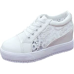 LootenKun Sneakers Femme Blanche Plateforme Sexy Dentelle Ajouré Respirante Mesh Souple Semelle Lacet Chaussure Legere Baskets Femme à La Mode (02Blanc, Numeric_35) - Publicité