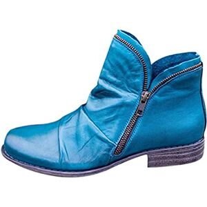 Générique Bottines Femme Cuir Chaussures à la Mode à Talons épais et à fermeture éclair Latérale Chaussures d'hiver pour Femme Chaudes Légère Antiderapante Bottines Pour Femmes Vintage (bottine3-Blue, 41) - Publicité