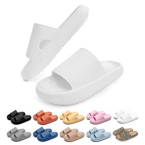 Merdoo Claquettes Femme Confortable Léger Pantoufles Ete Antidérapant Pantoufles de Douche Chausson Plastique Piscine Plage Doux À Semelles Épaisses Chaussures de Maison Unisex Blanc 40-41EU - Publicité