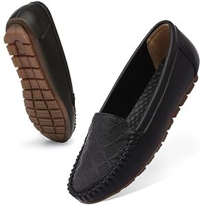 Wuyaraymia Mocassins pour Les Femmes Cuir Chunky Chaussures Semelles en Caoutchouc Souple Debout Longtemps Noir 41 EU - Publicité