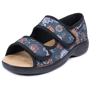 Aerosoft Reha-Sandale Stretch 06 Femme Homme Fermeture Velcro Largeur G-H Antidérapante, motif floral anthracite, 36 EU - Publicité