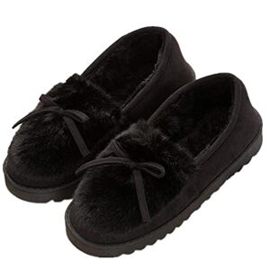 Sisttke Femme Chaussons Hiver, Maison Faux Fourrure Chaudes Peluche Doux Intérieur extérieur Pantoufles Moccasin, Noir, 40 EU - Publicité