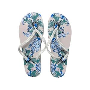 1st American Tongs d'été pour femme – Chaussons femme mer, Blanc avec fleurs, 39 EU - Publicité