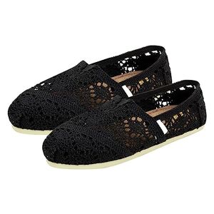 Generic Chaussures larges pour femme en toile crochetée Chaussures plates pour femme Baskets d'été, Noir , 36 EU - Publicité