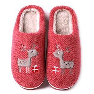 Vunavueya Femmes Chausson Hommes Peluche Pantoufle Hiver Chaussures de Maison Chaude Fourrées Doublée Mules Slippers Mixte Adultes Rouge -C 35/36 EU=36-37CN - Publicité