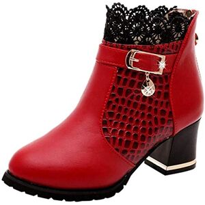 ZYUEER Femmes Talon Lacet De Soiree Chaussures Compensé Dentelle Mode Ankle Boots Femme Bottes Neige Chaud Pas Cher (34 EU(35 CN), Rouge) - Publicité