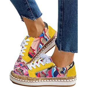 Onsoyours Chaussures Décontractées pour Femme Printemps Chaussures Plates Lacets Confortables Couleur Unie Chaussures Vulcanisées D Jaune 38 EU - Publicité