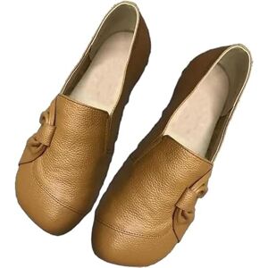 Depploo Chaussures orthopédiques en cuir à semelle souple pour femme, chaussures plates en cuir à fond souple, jaune, 39 EU - Publicité