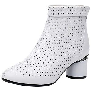 Jamron Femmes Élégant Bloc Talon Bottines Respirant Évidé Été Bottes Chukka Escarpin Blanc SN02542 EU37 - Publicité