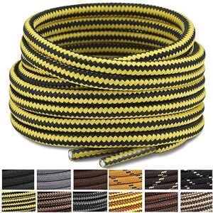 Stepace Lacets Ronds pour Bottes [2 Paires] Lacets Renforcés et Résistants pour Bottines, Chaussures de Randonnée, Chaussures de Travail Black Yellow-120(Stripe) - Publicité