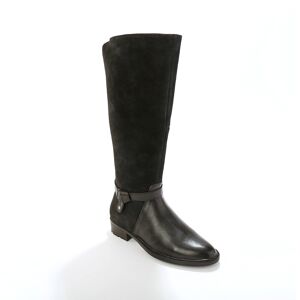 Bottes en cuir bimatiere a mollets elastiques - BlancheporteLa botte parfaite... En cuir et croute de cuir, cette cavaliere signe un look bimatiere elegant au confort optimal. Son empiecement elastique au dos fait toute la difference en s'adaptant idealem