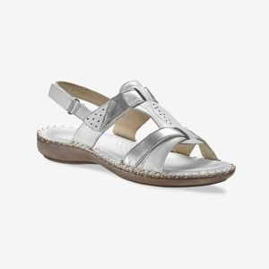 Sandales bicolores en cuir extra souple - BlancheporteSouple, legere et ajustable, cette paire de sandales en cuir sait y faire pour prendre soin de vos pieds. Quant a votre style, ce sont les lanieres metallisees et les details pailletes sur le dessus qu