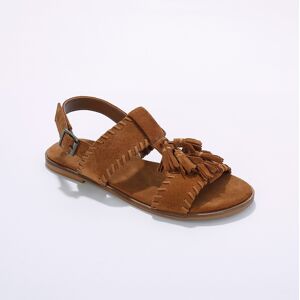 Sandales pompons en cuir - Blancheporte Marron 36