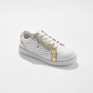 Blancheporte Tennis zippée en cuir perforé - bicolore - Blancheporte Blanc 36