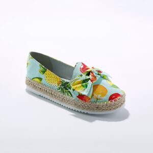 Blancheporte Mocassins espadrilles imprimées à noeud semelle corde crantée - BlancheporteCe mocassin style espadrille plaît par ses jolis atouts mode : un imprimé fantaisie, une semelle cordée bohème, un talon compensé actuel et un large noeud féminin sur