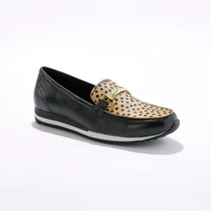 Mocassins compenses cuir souple largeur confort - noir/imprime leopard - BlancheporteAgreables a porter avec leur largeur confort, leur semelle moelleuse avec renfort plantaire et leur souplesse, ils accompagneront avec chic tous les styles vestimentaires