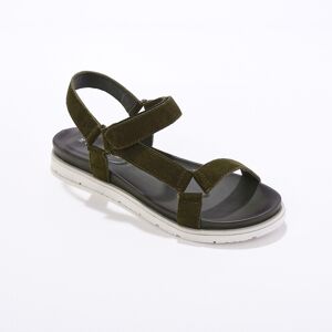 Sandales scratchees largeur confort en cuir style rando certifie LWG - Blancheporte Kaki 40