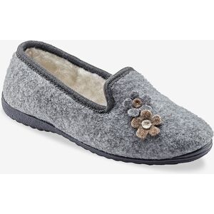 Pantoufles fleurs - BlancheporteEn laine majoritaire bien chaude, ces ravissantes pantoufles souples special pieds larges sont tres agreables a porter. On craque pour leurs petites fleurs fantaisie sur le devant !40Gris