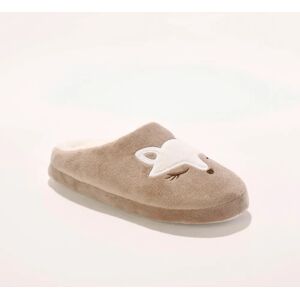 Blancheporte Chaussons mules polaire brodés tête de renard - Blancheporte Taupe 37