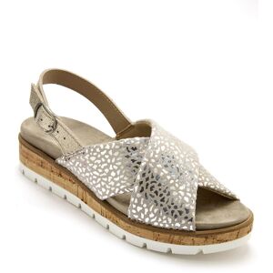 Sandales croisees cuir motif animalier - PediConfort Beige 37