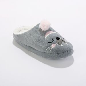 Mules pompon imprime otarie - BlancheporteOn a envie de plonger les pieds dans ces mules polaires ! Chaudes et confortables, elles nous inondent de douceur avec leur pompon et leur imprime craquants. 38Gris