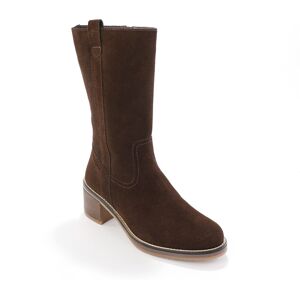 Blancheporte Bottes mi-hautes en croûte de cuir à talon - Blancheporte Marron 37