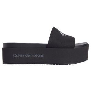 Calvin Klein Jeans pour femme. YW0YW01036 Tongs en toile noire avec plateforme -Hauteur de la plateforme 6cm (37), Tissu, 5 à 8 cm, Aucun, C - Publicité