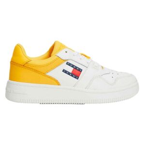 Tommy Jeans pour femme. EN0EN02505 Essential Retro Leather Sneakers white, yellow (37), Cuir, Blanc, Plat, Lacets, Casuel, Jaune - Publicité