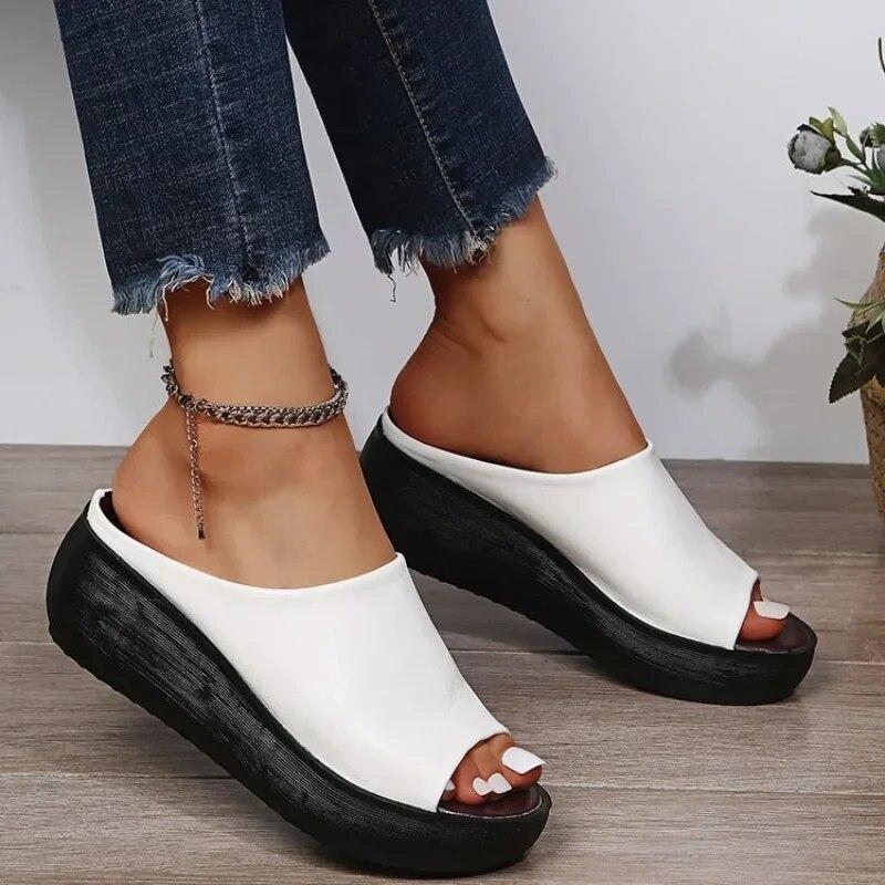 Mujer dames chaussures compensées été 2024 pantoufles pour femmes bout rond bout ouvert diapositives femmes plate-forme Beige confortable sandales décontractées