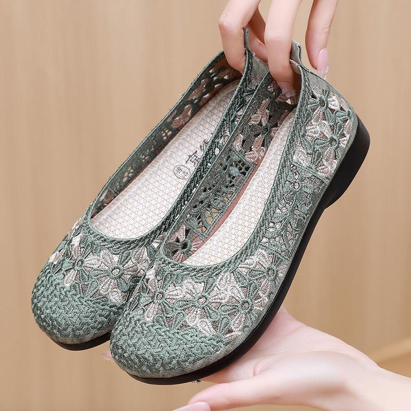 Women s Summer Casual Flats Shoes with Floral Embroidery Comfortable Mesh Breathable Square-Toe Dress Flats Shoes for Women Non-Slip Low-Top Loafers