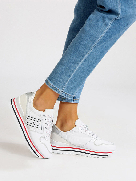 Tommy Hilfiger Mesh flatform Sneakers in pelle donna Sneakers Basse donna Bianco taglia 39