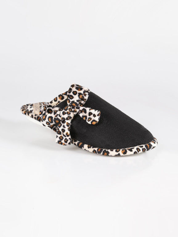 Amix Pantofole leopardate con fiocco Pantofole donna Nero taglia 36/37