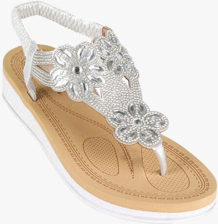 Renda Sandali infradito slip on con strass da donna Sandali con Zeppa donna Argento taglia 39