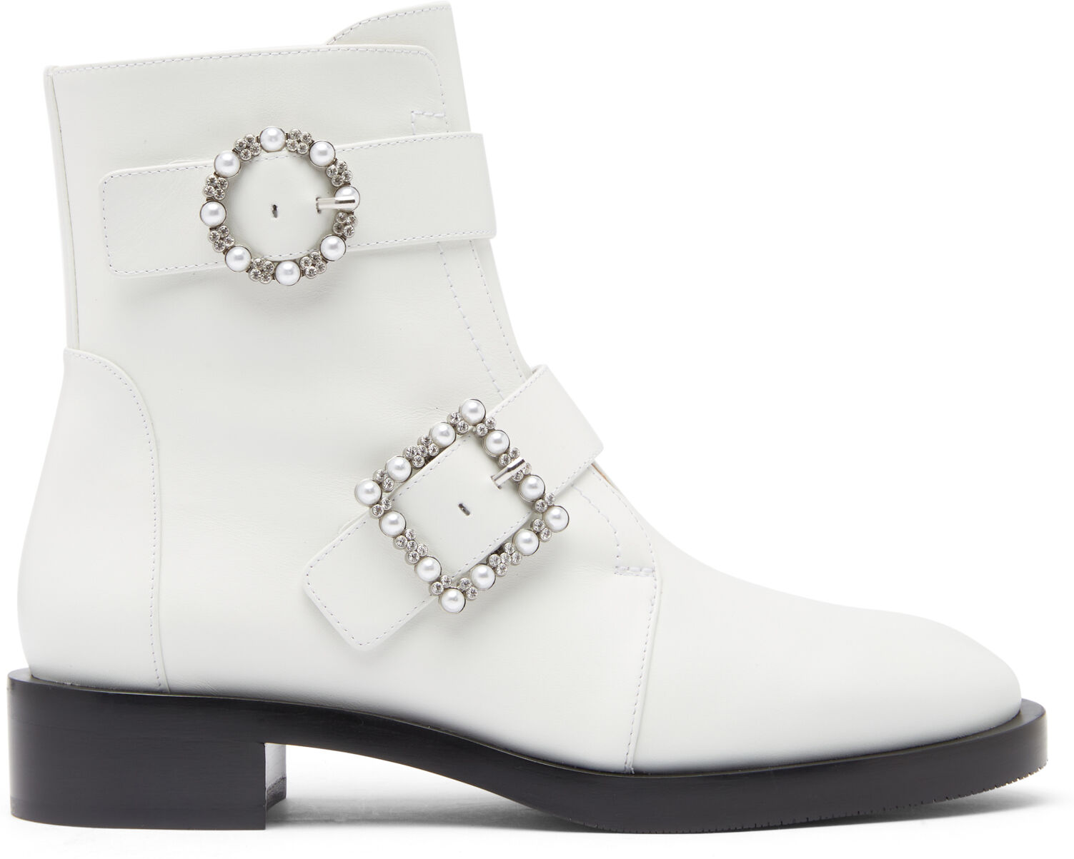 Stuart Weitzman Ryder Pearl Geo Buckle Bootie - Donna  Bianco 36.5